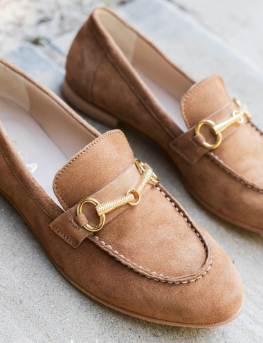 Mocasines tacón 1 cm marrón ante