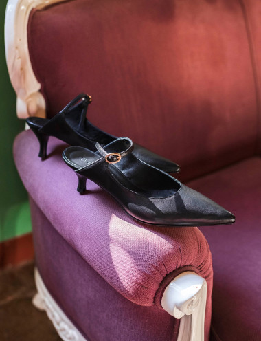 Zuecos con tacón tacón 5 cm negro cuero