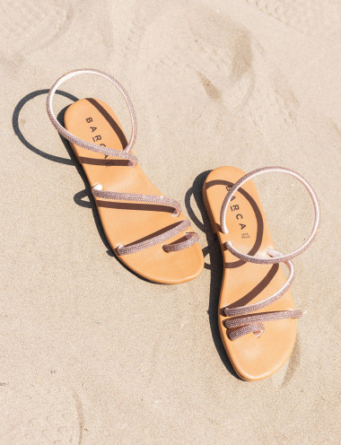 Sandalias de tacón bajo tacón 1 cm rosa cuero