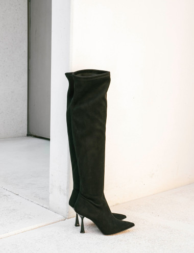 High heel boots heel 9 cm black suede