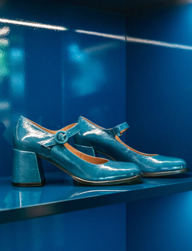 Zapatos de salón tacón 8 cm azul charol