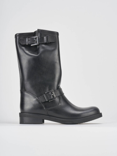 Botas de tacón bajo tacón 3 cm negro cuero