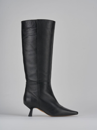 Botas de tacón alto tacón 5 cm negro cuero