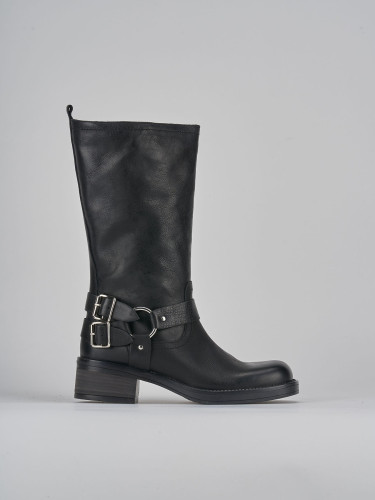 Botas de tacón bajo tacón 4 cm negro cuero