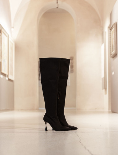 Botas de tacón alto tacón 8 cm negro tejido