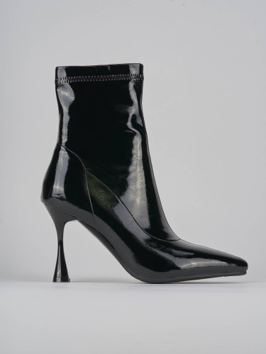 High heel ankle boots heel 7 cm black patent