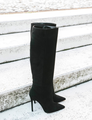 Botas de tacón alto tacón 12 cm negro ante