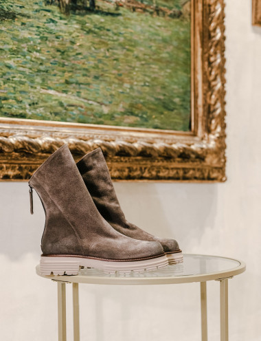 Low heel ankle boots heel 2 cm beige suede
