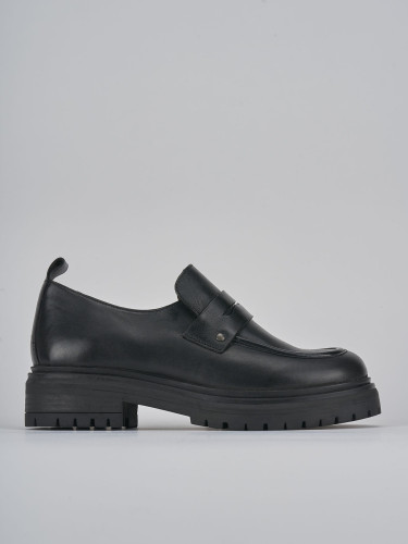 Mocasines tacón 1 cm negro cuero