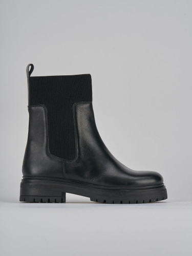Botines de tacón bajo tacón 1 cm negro cuero