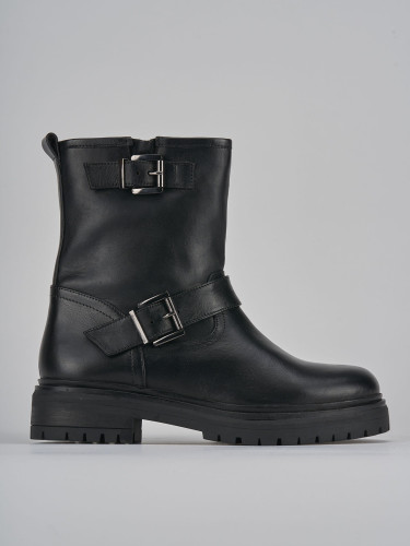 Botines de tacón bajo tacón 1 cm negro cuero