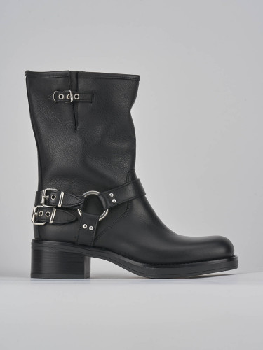 Botines de tacón bajo tacón 4 cm negro cuero