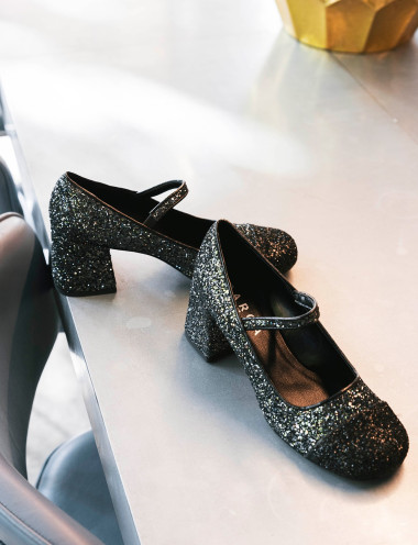 Zapatos de salón tacón 6 cm plata glitter