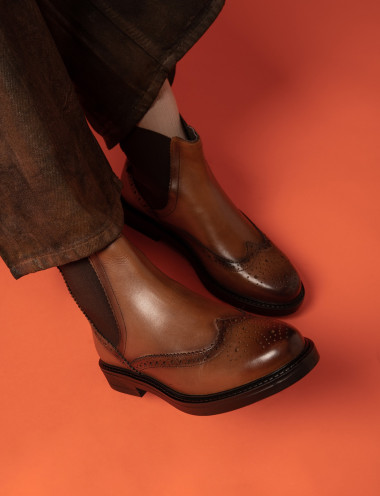 Low heel ankle boots heel 1 cm brown leather