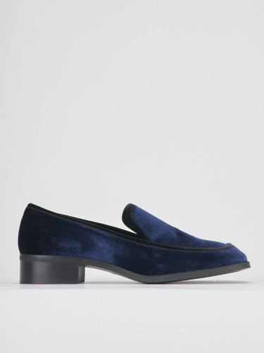 Mocasines tacón 1 cm azul terciopelo