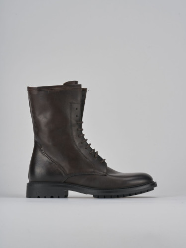 Botas militares tacón 2 cm marrón oscuro cuero