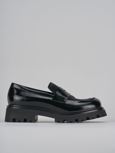 Mocasines tacón 2 cm negro cuero