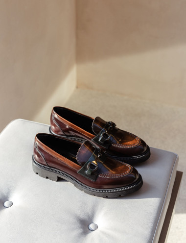 Mocasines tacón 2 cm marrón oscuro cuero