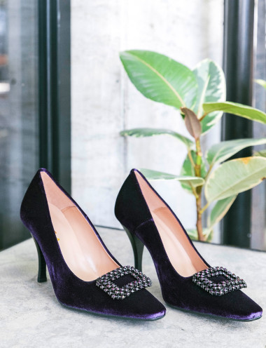 Zapatos de salón tacón 9 cm morado terciopelo