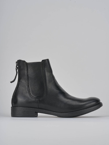 Botines de tacón bajo tacón 1 cm negro cuero