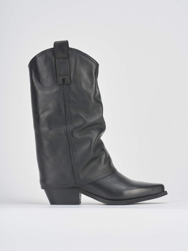 Botas de tacón alto tacón 5 cm negro cuero
