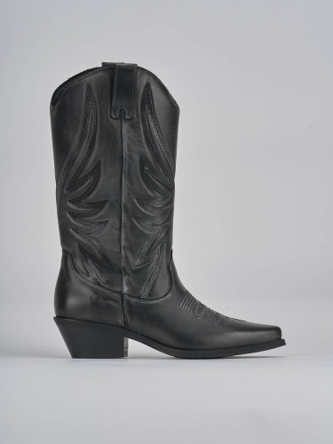 Botas de tacón alto tacón 5 cm negro cuero