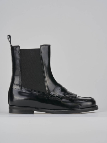 Botines de tacón bajo tacón 1 cm negro cuero