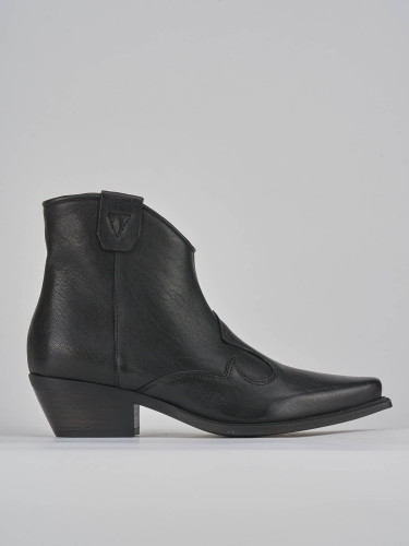 Botines de tacón bajo tacón 2 cm negro cuero