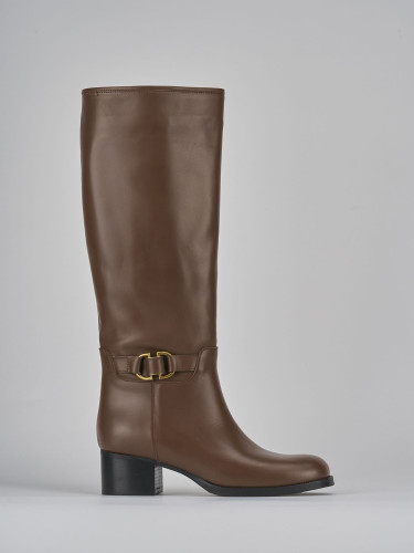 Stivali tacco 4cm pelle marrone