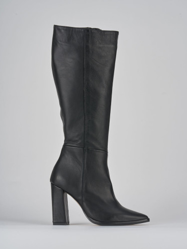 High heel boots heel 9 cm black leather