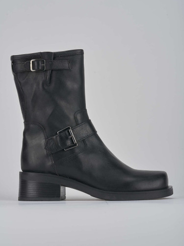 Botines de tacón bajo tacón 4 cm negro cuero