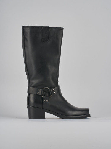 Botas de tacón bajo tacón 4 cm negro cuero