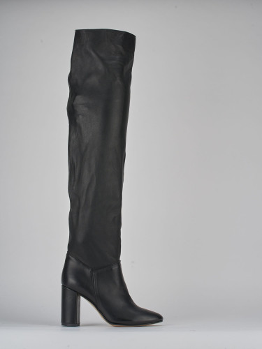 Botas de tacón alto tacón 8 cm negro cuero