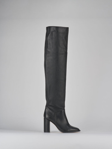 Botas de tacón alto tacón 8 cm negro cuero