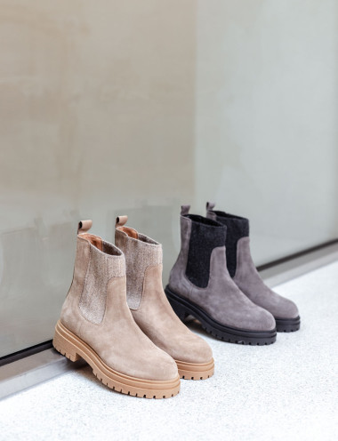 Botines de tacón bajo tacón 3 cm beis ante