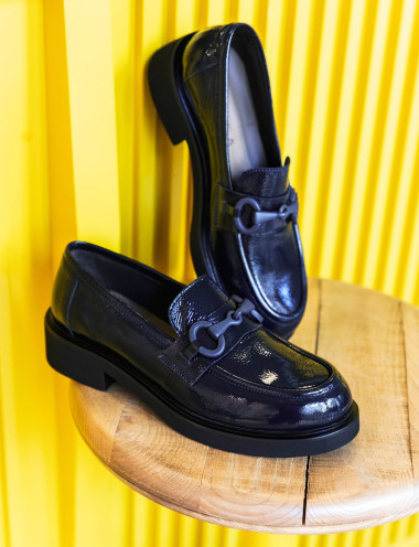Loafers heel 3 cm blu patent