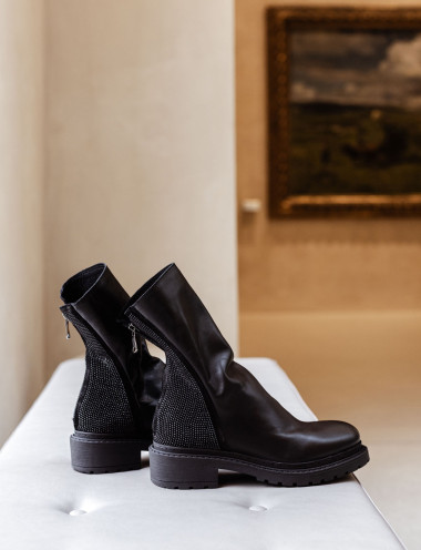 Botines de tacón bajo tacón 2 cm negro cuero
