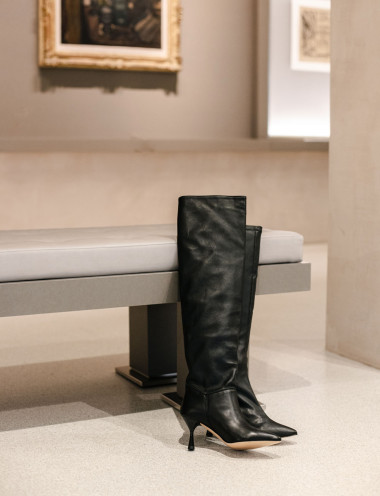 High heel boots heel 7 cm black leather
