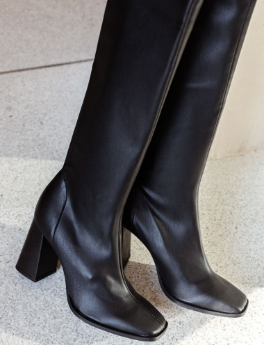 Botas de tacón alto tacón 9 cm negro cuero