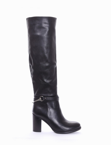 Botas de tacón alto tacón 7 cm negro cuero