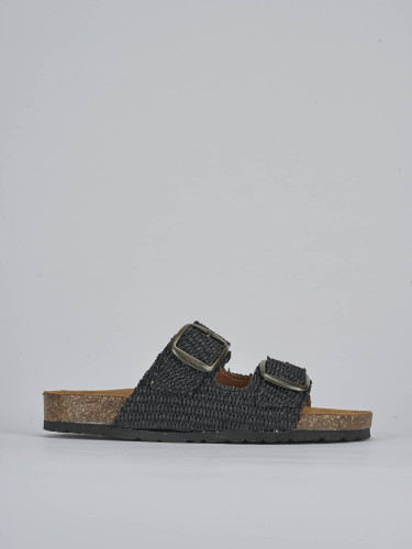 Slippers heel 1 cm black fabric