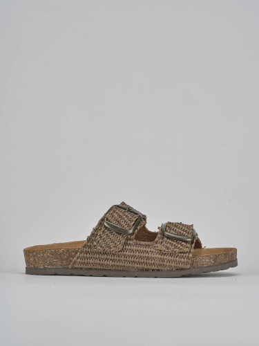 Slippers heel 1 cm beige fabric