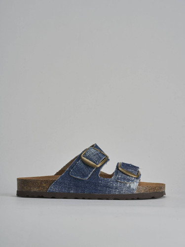 Mules tacón 1 cm jeans tejido