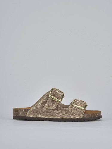 Slippers heel 1 cm pink leather