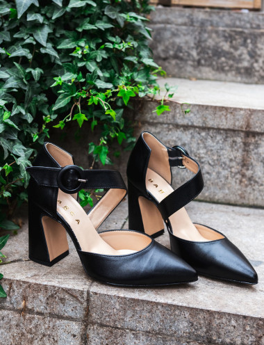 Zapatos de salón tacón 9 cm negro cuero