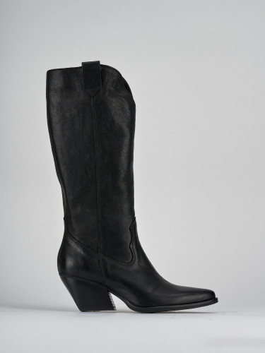 Botas de tacón alto tacón 7 cm negro cuero