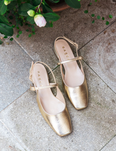 Bailarinas tacón 1 cm oro cuero
