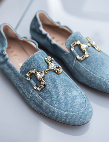Mocasines tacón 1 cm jeans ante