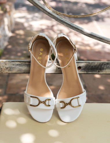 Sandalias de tacón alto tacón 5 cm blanco cuero