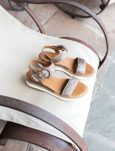 Sandalias de cuña tacón 3 cm plata cuero